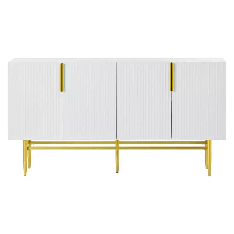 Hostack Madia a 4 Ante con Maniglie in Metallo Dorato ed Elegante Mobile Contenitore per Sala da Pranzo e Soggiorno, Bianco