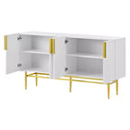 Buffet 4 portes Hostack avec poignées en métal doré et rangement élégant pour salle à manger et salon, blanc