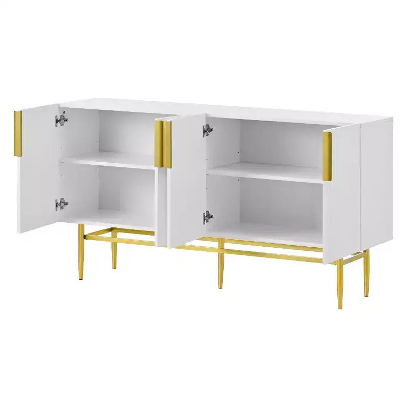 Hostack Madia a 4 Ante con Maniglie in Metallo Dorato ed Elegante Mobile Contenitore per Sala da Pranzo e Soggiorno, Bianco