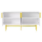 Buffet 4 portes Hostack avec poignées en métal doré et rangement élégant pour salle à manger et salon, blanc