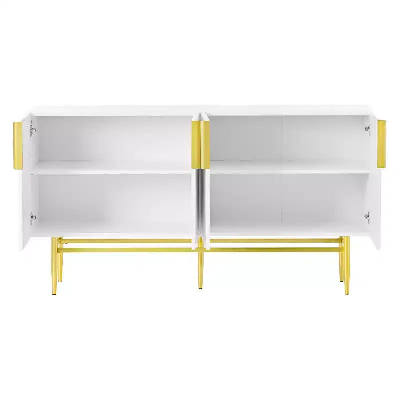 Hostack Madia a 4 Ante con Maniglie in Metallo Dorato ed Elegante Mobile Contenitore per Sala da Pranzo e Soggiorno, Bianco