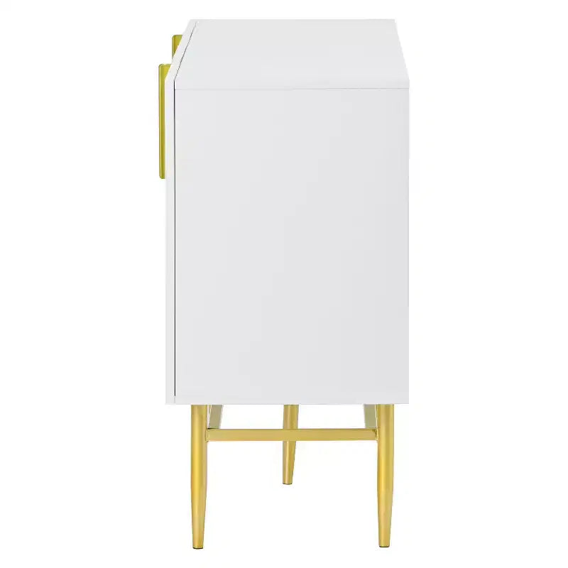 Buffet 4 portes Hostack avec poignées en métal doré et rangement élégant pour salle à manger et salon, blanc