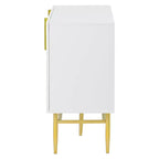 Buffet 4 portes Hostack avec poignées en métal doré et rangement élégant pour salle à manger et salon, blanc