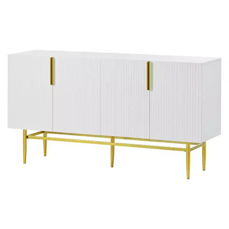 Buffet 4 portes Hostack avec poignées en métal doré et rangement élégant pour salle à manger et salon, blanc