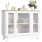 COZONY 36 Credenza a Buffet con Anta in Vetro Scanalato, Ripiano Regolabile, Mobile Contenitore Moderno per Caffè per Cucina Sala da Pranzo
