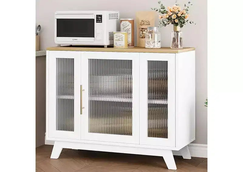 COZONY 36 Credenza a Buffet con Anta in Vetro Scanalato, Ripiano Regolabile, Mobile Contenitore Moderno per Caffè per Cucina Sala da Pranzo