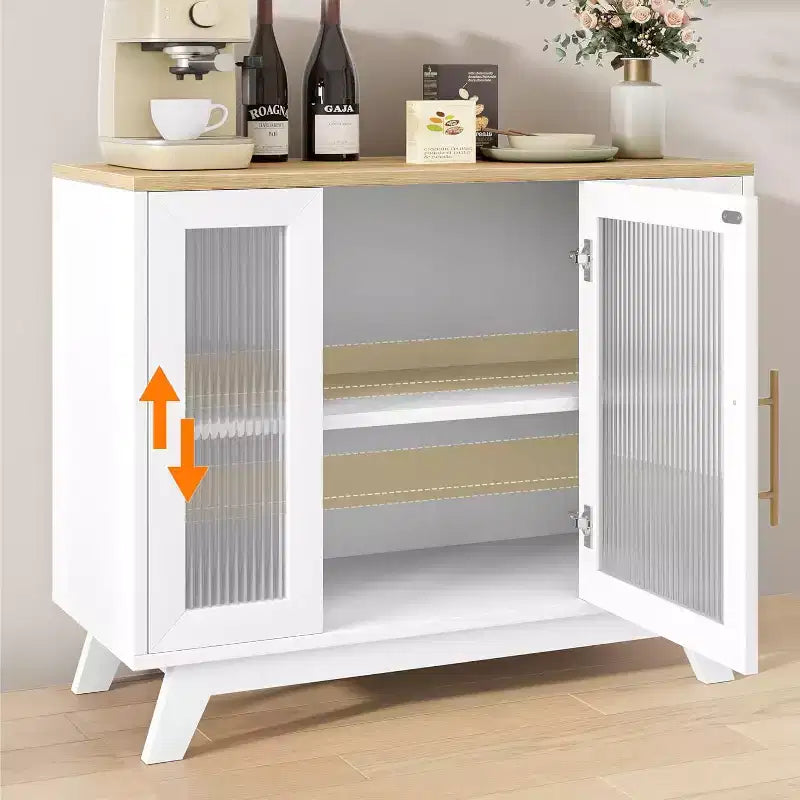 COZONY 36 Credenza a Buffet con Anta in Vetro Scanalato, Ripiano Regolabile, Mobile Contenitore Moderno per Caffè per Cucina Sala da Pranzo
