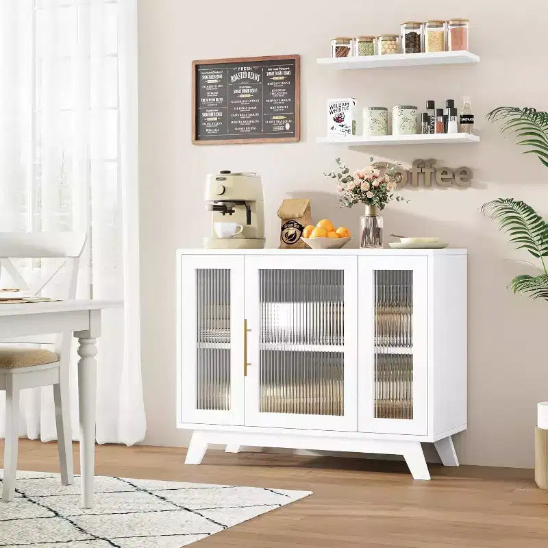COZONY 36 Credenza a Buffet con Anta in Vetro Scanalato, Ripiano Regolabile, Mobile Contenitore Moderno per Caffè per Cucina Sala da Pranzo