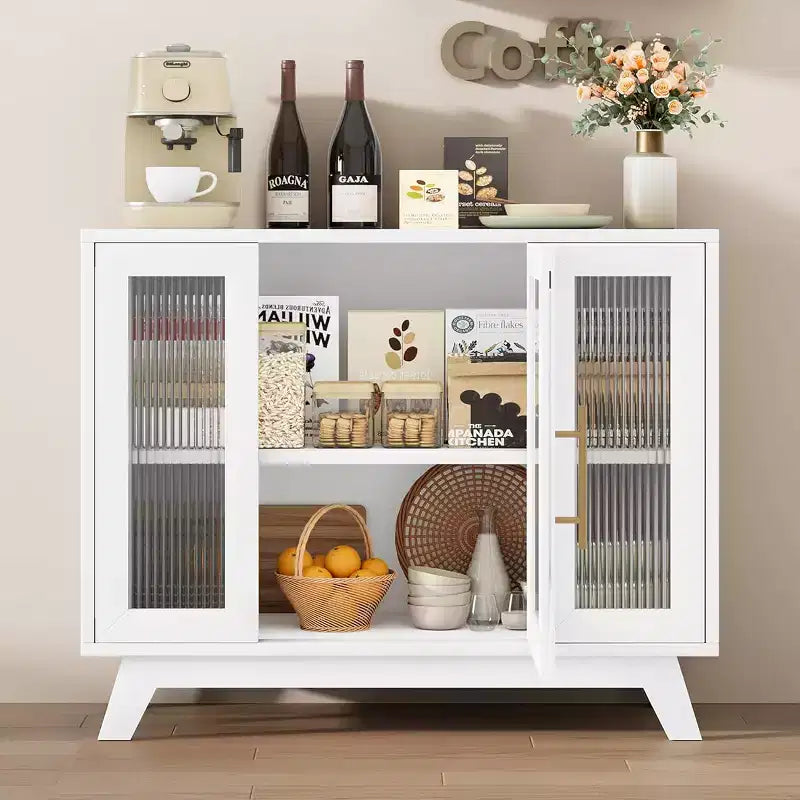 COZONY 36 Credenza a Buffet con Anta in Vetro Scanalato, Ripiano Regolabile, Mobile Contenitore Moderno per Caffè per Cucina Sala da Pranzo