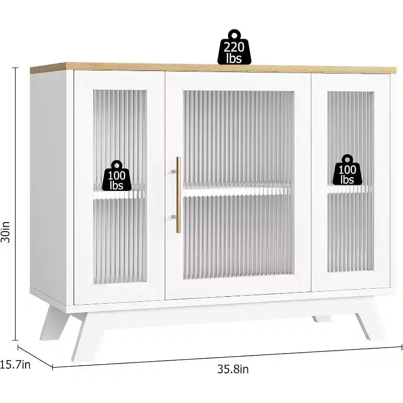 COZONY 36 Credenza a Buffet con Anta in Vetro Scanalato, Ripiano Regolabile, Mobile Contenitore Moderno per Caffè per Cucina Sala da Pranzo