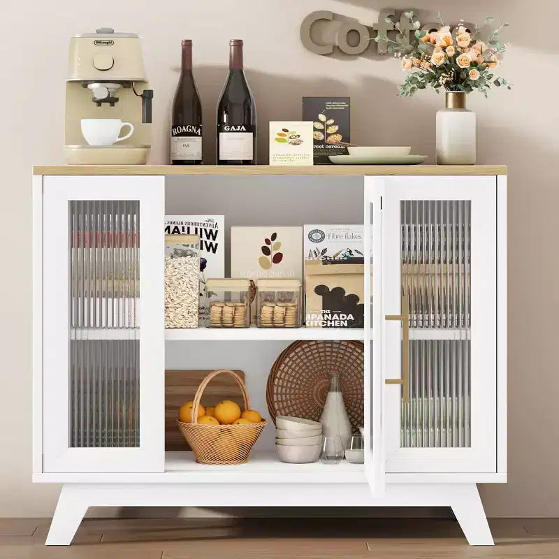 COZONY 36 Credenza a Buffet con Anta in Vetro Scanalato, Ripiano Regolabile, Mobile Contenitore Moderno per Caffè per Cucina Sala da Pranzo