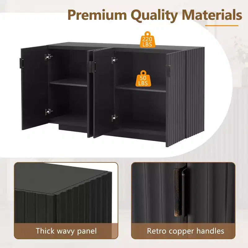 Madia moderna a 4 ante con scanalature e ripiani regolabili per sala da pranzo e soggiorno