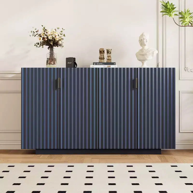 Modern 4-Door Fluted Buffet Sideboard Cabinet with Adjustable Shelves for Dining Room and Living Room