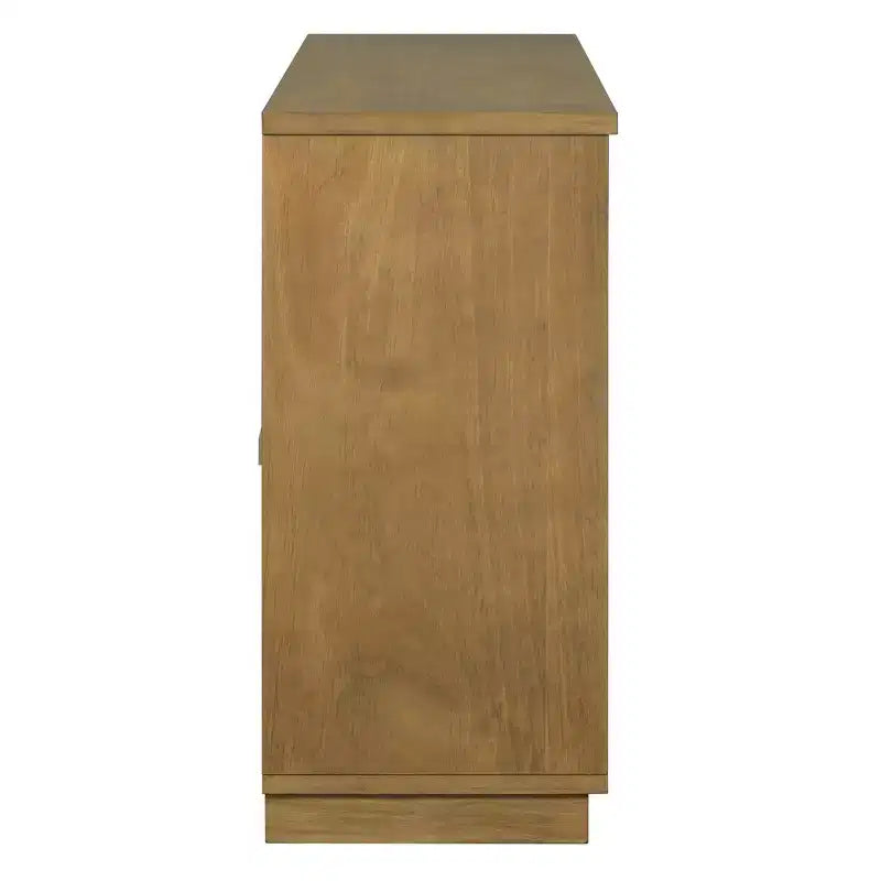 Hostack Credenza a 4 ante con ante in vetro, grande credenza contenitore con ripiani regolabili per cucina e sala da pranzo, pino antico