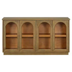 Hostack Credenza a 4 ante con ante in vetro, grande credenza contenitore con ripiani regolabili per cucina e sala da pranzo, pino antico