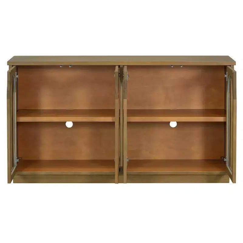 Hostack Credenza a 4 ante con ante in vetro, grande credenza contenitore con ripiani regolabili per cucina e sala da pranzo, pino antico