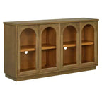 Hostack Credenza a 4 ante con ante in vetro, grande credenza contenitore con ripiani regolabili per cucina e sala da pranzo, pino antico