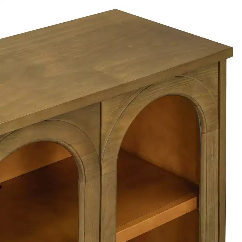 Hostack Credenza a 4 ante con ante in vetro, grande credenza contenitore con ripiani regolabili per cucina e sala da pranzo, pino antico
