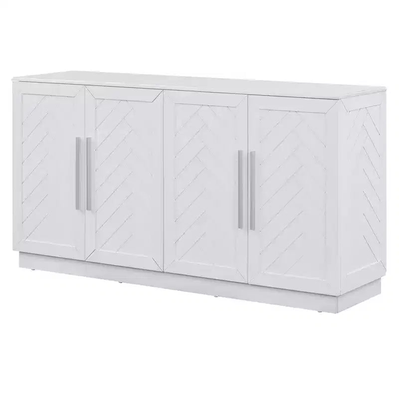 Hostack Credenza con Buffet e Mobile Contenitore, Ripiani Regolabili e Maniglie Argentate per Sala da Pranzo, Bianco