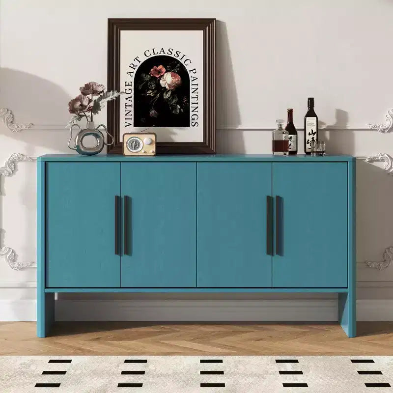 MAYEERTY Sideboard Buffet Cabinet with Storage Adjustable Shelves and Long Handles 4 Door Wood Sideboard for Kitchen Living Room