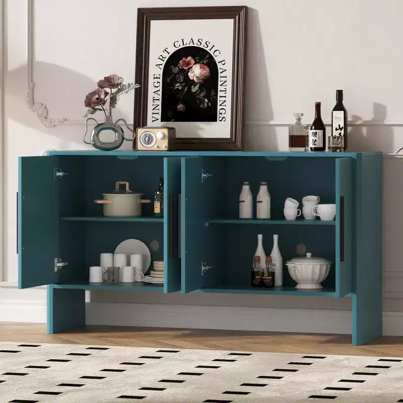 MAYEERTY Bahut buffet avec rangement, étagères réglables et longues poignées, placard 4 portes en bois pour cuisine, salon