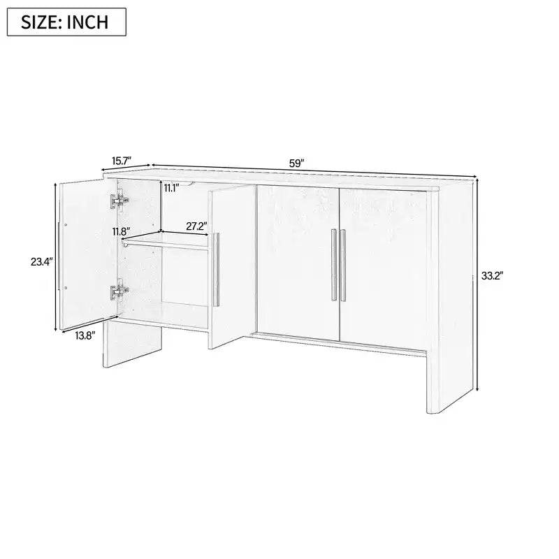 MAYEERTY Bahut buffet avec rangement, étagères réglables et longues poignées, placard 4 portes en bois pour cuisine, salon