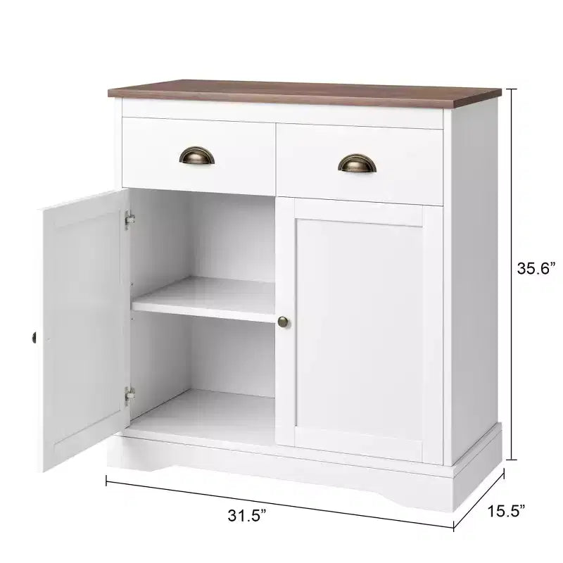 COZONY Mobile Bar Modern Farmhouse 80 cm, Credenza da Cucina con 2 Cassetti, Armadietto a Doppia Anta con Ripiano Regolabile