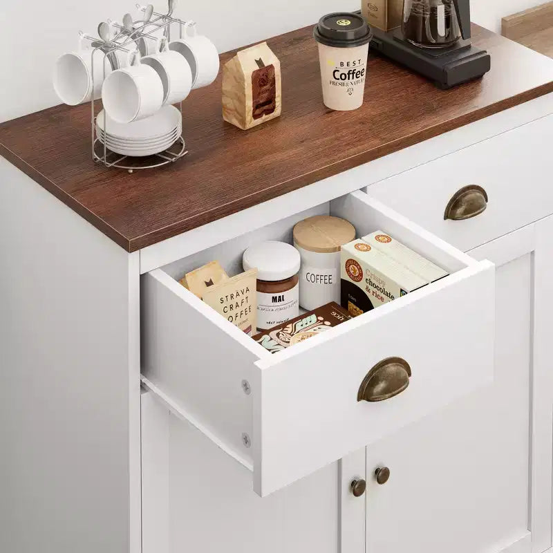 COZONY Mobile Bar Modern Farmhouse 80 cm, Credenza da Cucina con 2 Cassetti, Armadietto a Doppia Anta con Ripiano Regolabile
