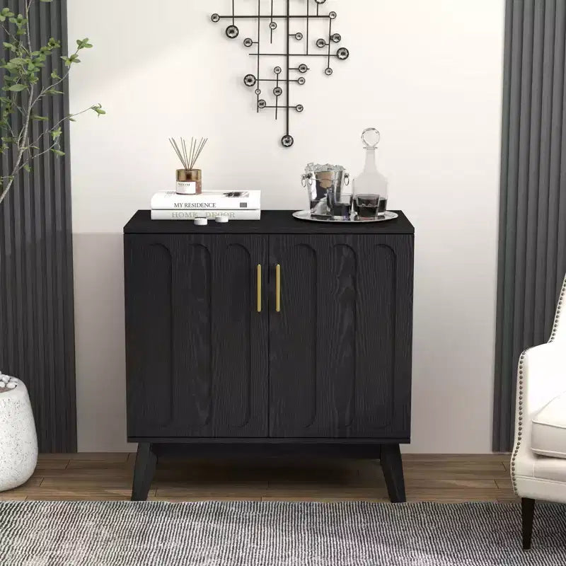 MAYEERTY Mid Century Modern Fluted Sideboard Cabinet with Adjustable Slevles Solid Wood Legs for Living Room Walmut