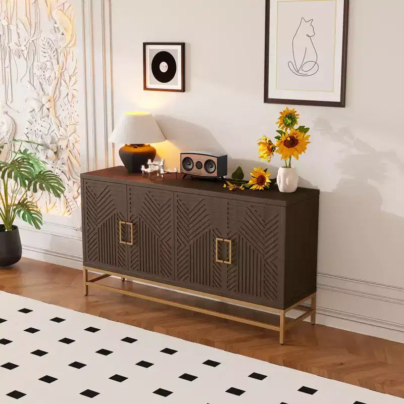 Mobile credenza Okak con maniglie in metallo, buffet con 4 ante e ripiani regolabili, mobile per cucina, soggiorno, sala da pranzo