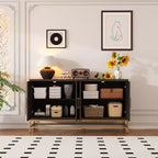 Mobile credenza Okak con maniglie in metallo, buffet con 4 ante e ripiani regolabili, mobile per cucina, soggiorno, sala da pranzo