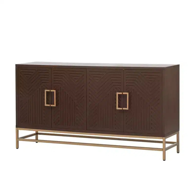 Mobile credenza Okak con maniglie in metallo, buffet con 4 ante e ripiani regolabili, mobile per cucina, soggiorno, sala da pranzo
