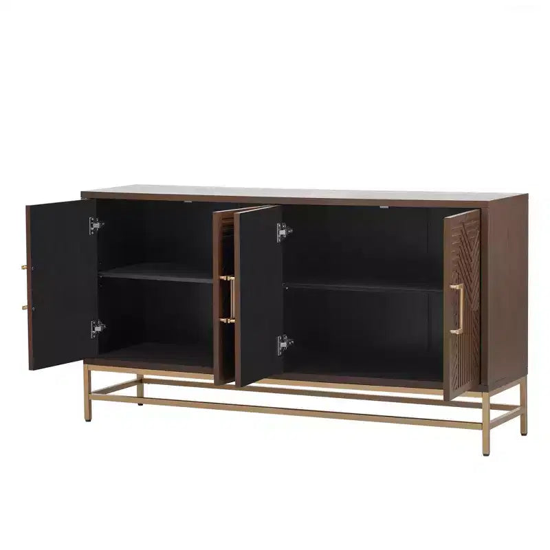 Mobile credenza Okak con maniglie in metallo, buffet con 4 ante e ripiani regolabili, mobile per cucina, soggiorno, sala da pranzo