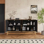 Mobile credenza Okak con maniglie in metallo, buffet con 4 ante e ripiani regolabili, mobile per cucina, soggiorno, sala da pranzo