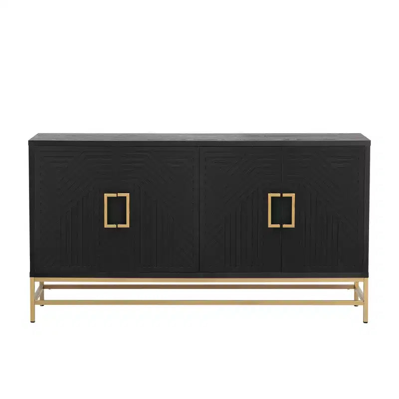 Meuble Buffet Okak avec Poignées Métalliques, Buffet de Rangement avec 4 Portes et Étagères Réglables, Armoire pour Cuisine, Salon, Salle à Manger