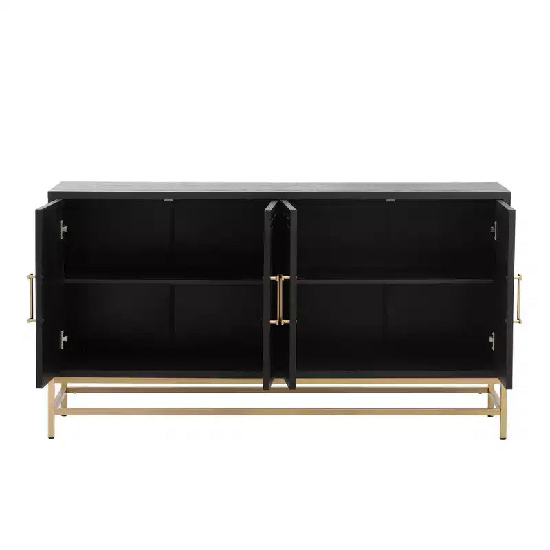 Meuble Buffet Okak avec Poignées Métalliques, Buffet de Rangement avec 4 Portes et Étagères Réglables, Armoire pour Cuisine, Salon, Salle à Manger