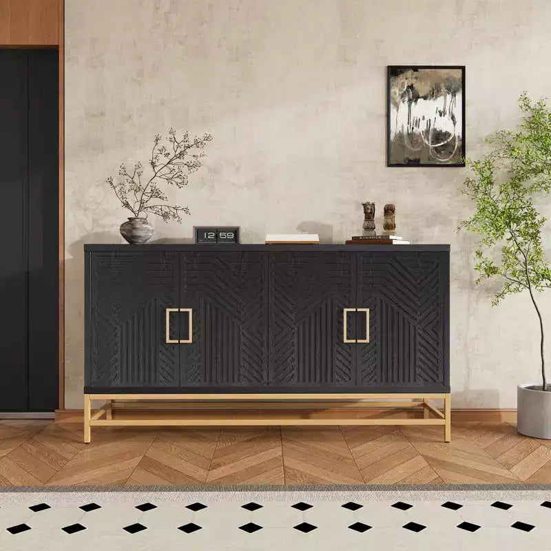 Mobile credenza Okak con maniglie in metallo, buffet con 4 ante e ripiani regolabili, mobile per cucina, soggiorno, sala da pranzo