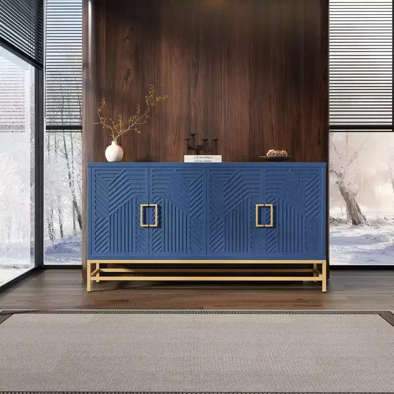 Okak Sideboard Cabinet with Metal Handles, Buffet Cabinet with 4 Doors and Adjustable Shelves, Cabinet for Kitchen, Living Room, Dining Room