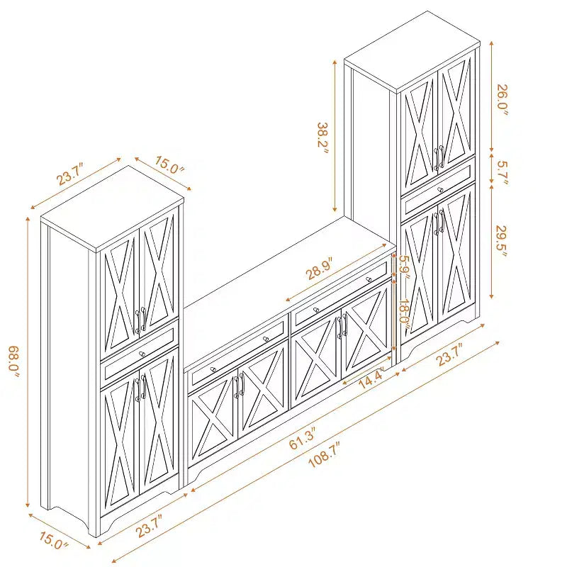 Meuble buffet multifonctionnel Okak, Grande capacité de rangement pour salon, chambre à coucher, bureau