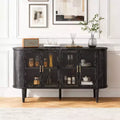 Luxystar Farmhouse Sideboard Cabinet with Storage, Wood Buffet Cabinet with Glass Doors and Adjustable Shelves for Dining and Living Room, Black