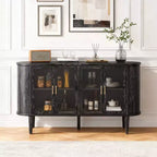 Luxystar Farmhouse Sideboard Cabinet with Storage, Wood Buffet Cabinet with Glass Doors and Adjustable Shelves for Dining and Living Room, Black