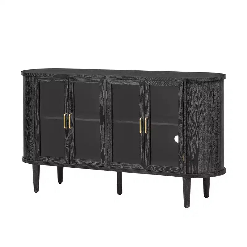 Luxystar Madia per fattoria con contenitore, mobiletto buffet in legno con ante in vetro e ripiani regolabili per sala da pranzo e soggiorno, nero