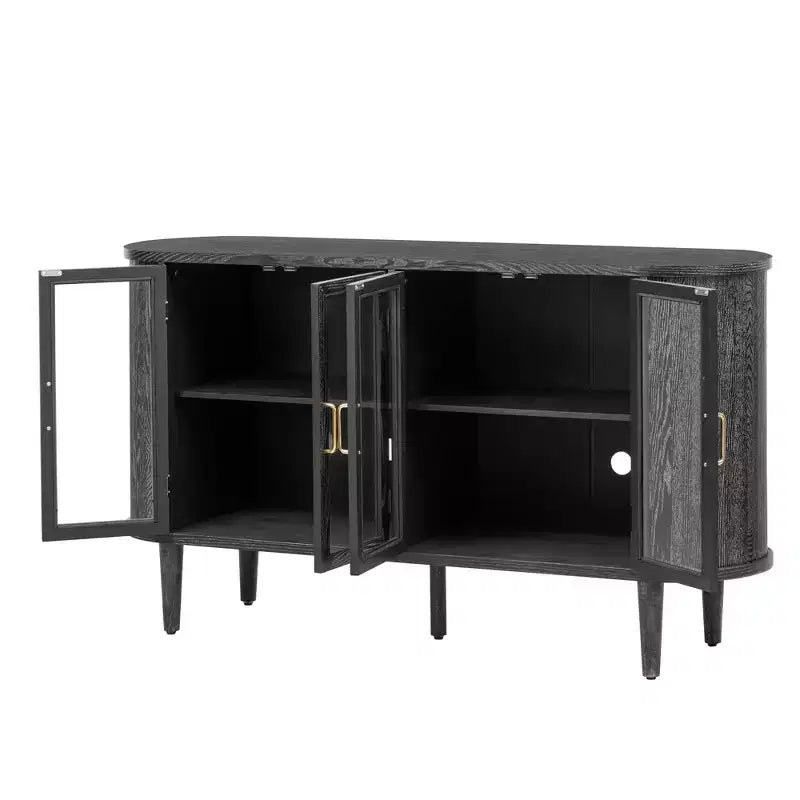 Luxystar Madia per fattoria con contenitore, mobiletto buffet in legno con ante in vetro e ripiani regolabili per sala da pranzo e soggiorno, nero