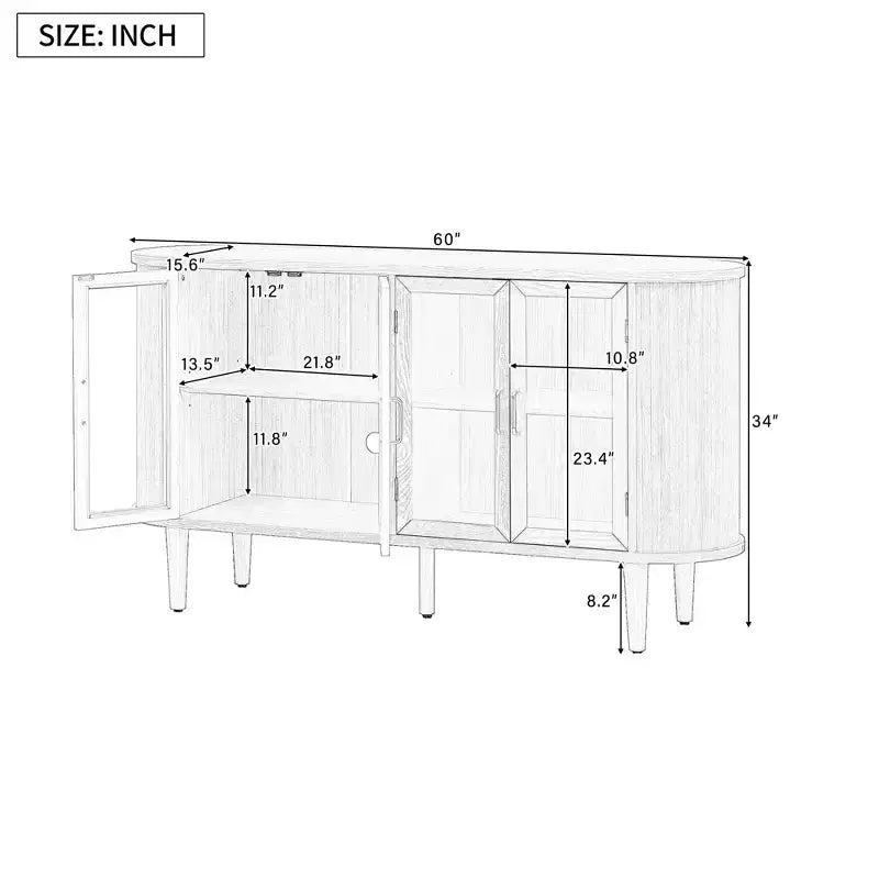 Luxystar Madia per fattoria con contenitore, mobiletto buffet in legno con ante in vetro e ripiani regolabili per sala da pranzo e soggiorno, nero