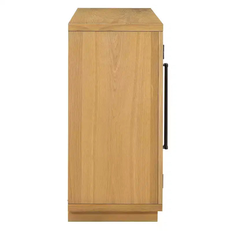 Bahut buffet 4 portes Luxystar avec grand rangement, portes en verre et étagères réglables pour salle à manger et salon, bois naturel