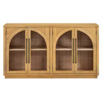 Bahut buffet 4 portes Luxystar avec grand rangement, portes en verre et étagères réglables pour salle à manger et salon, bois naturel