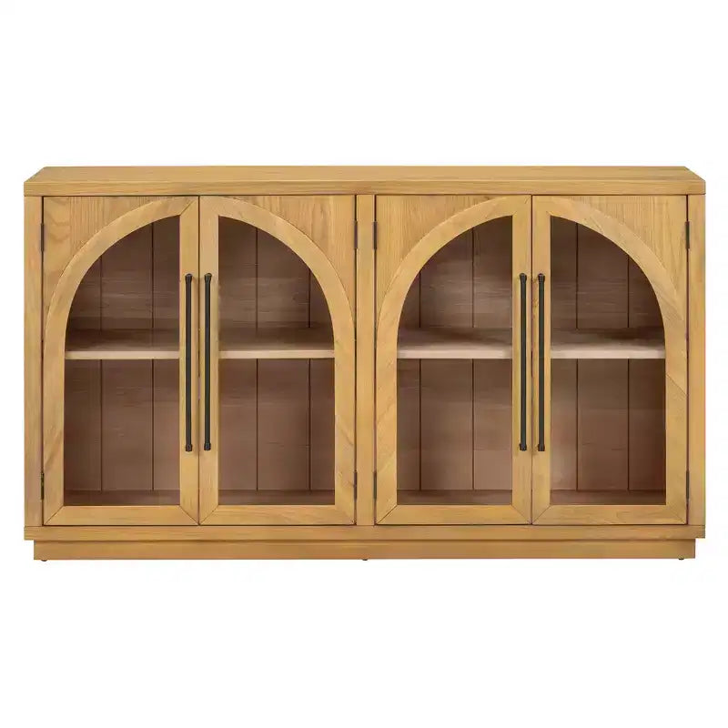 Bahut buffet 4 portes Luxystar avec grand rangement, portes en verre et étagères réglables pour salle à manger et salon, bois naturel