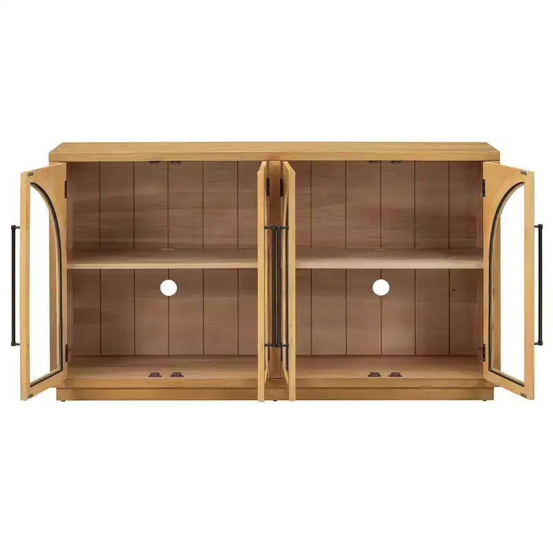 Bahut buffet 4 portes Luxystar avec grand rangement, portes en verre et étagères réglables pour salle à manger et salon, bois naturel