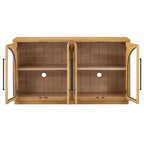 Bahut buffet 4 portes Luxystar avec grand rangement, portes en verre et étagères réglables pour salle à manger et salon, bois naturel