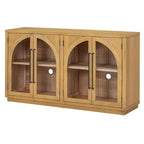 Bahut buffet 4 portes Luxystar avec grand rangement, portes en verre et étagères réglables pour salle à manger et salon, bois naturel